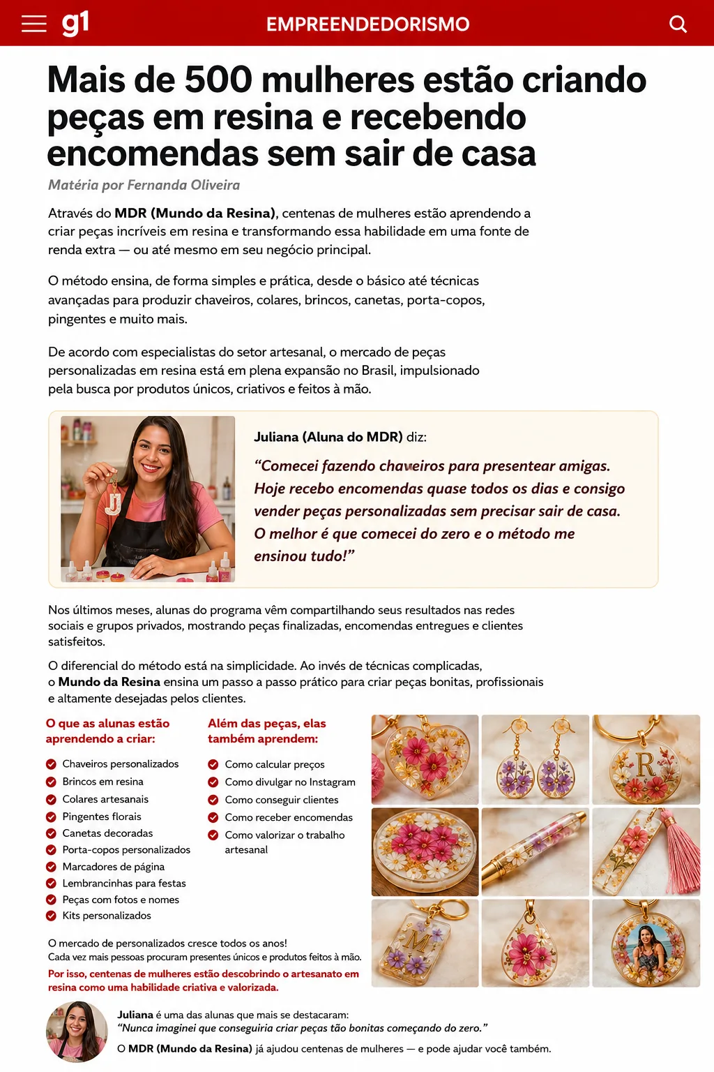 Matéria sobre o Mundo da Resina: mais de 500 mulheres criando peças em resina