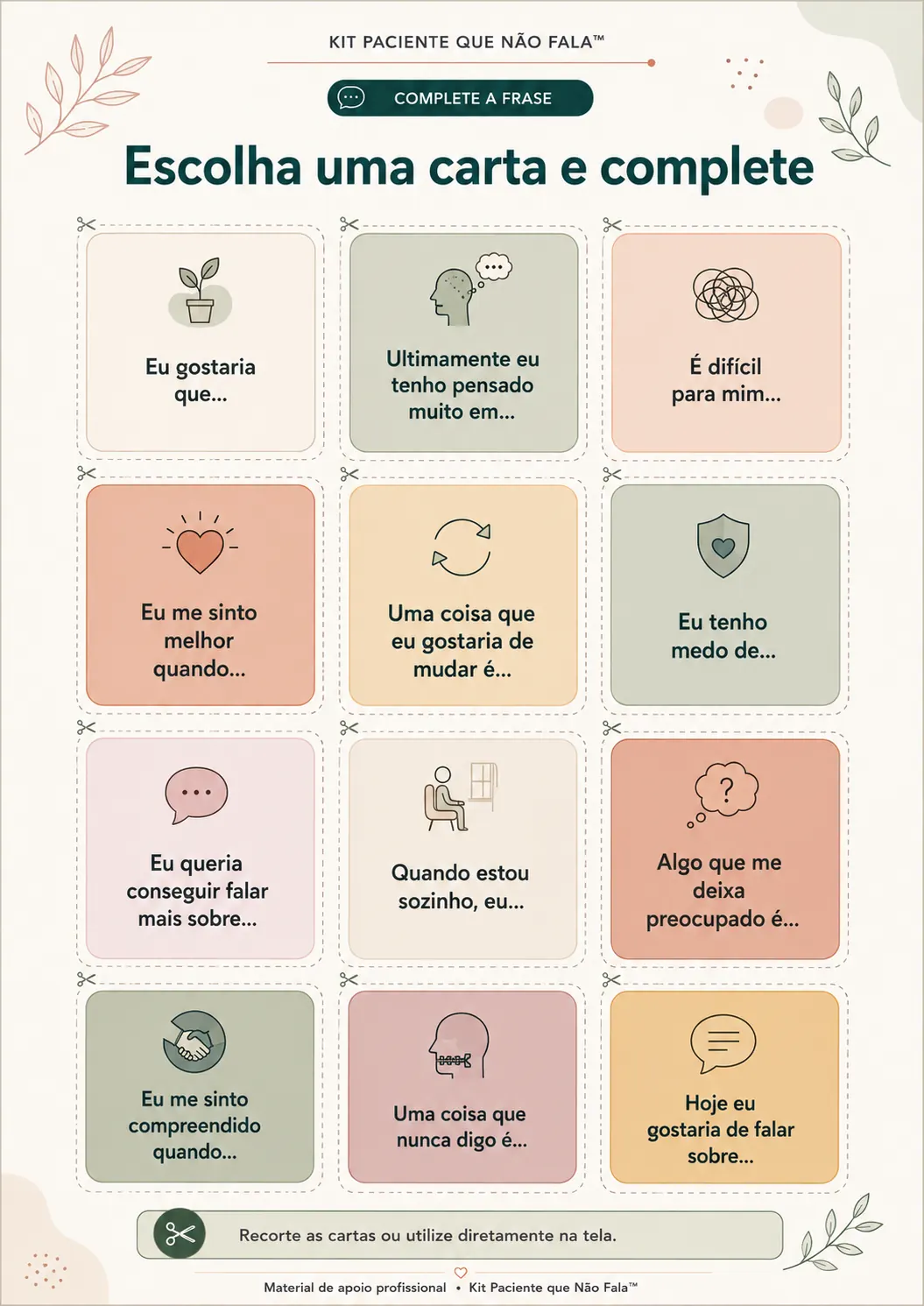 Escolha uma carta e complete — complete a frase
