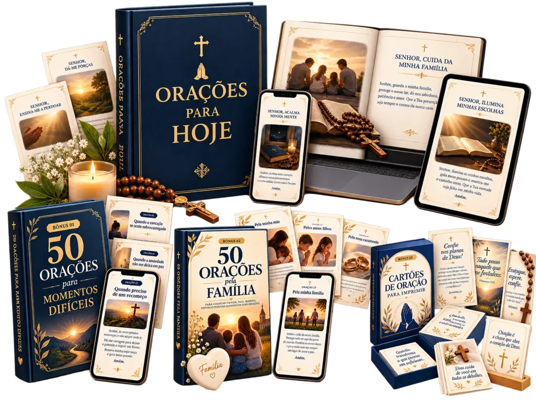 Kit completo com materiais digitais de orações, cartões e wallpapers